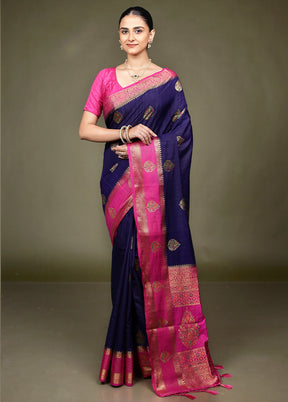 Blue Dupion Silk Saree With Blouse Piece