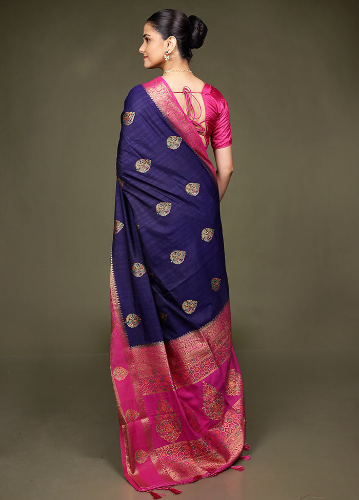 Blue Dupion Silk Saree With Blouse Piece