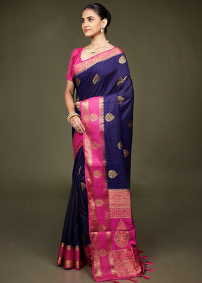 Blue Dupion Silk Saree With Blouse Piece