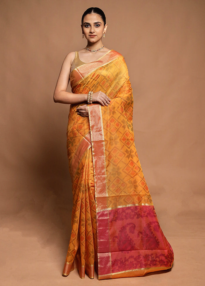 Yellow Kora Silk Saree With Blouse Piece