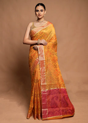Yellow Kora Silk Saree With Blouse Piece