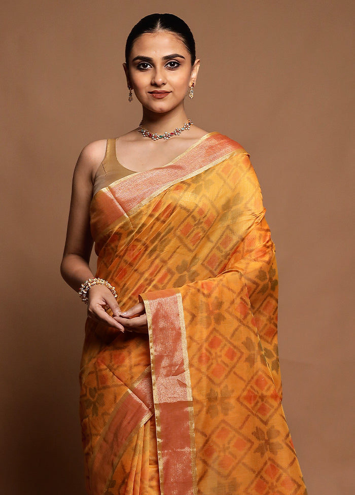 Yellow Kora Silk Saree With Blouse Piece
