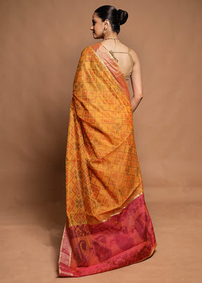 Yellow Kora Silk Saree With Blouse Piece