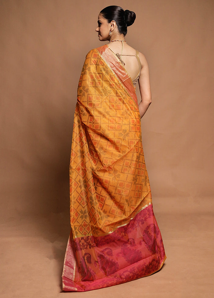 Yellow Kora Silk Saree With Blouse Piece