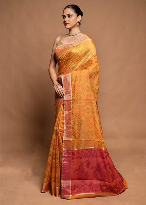 Yellow Kora Silk Saree With Blouse Piece