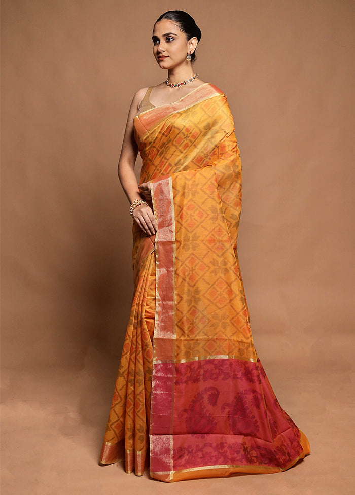 Yellow Kora Silk Saree With Blouse Piece