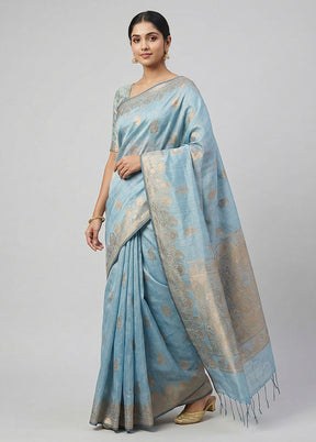 Blue Kora Silk Saree With Blouse Piece