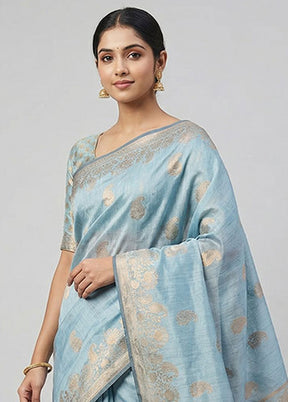 Blue Kora Silk Saree With Blouse Piece