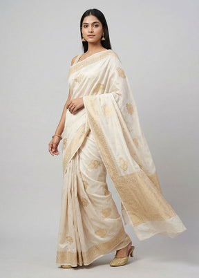 White Dupion Silk Saree With Blouse Piece