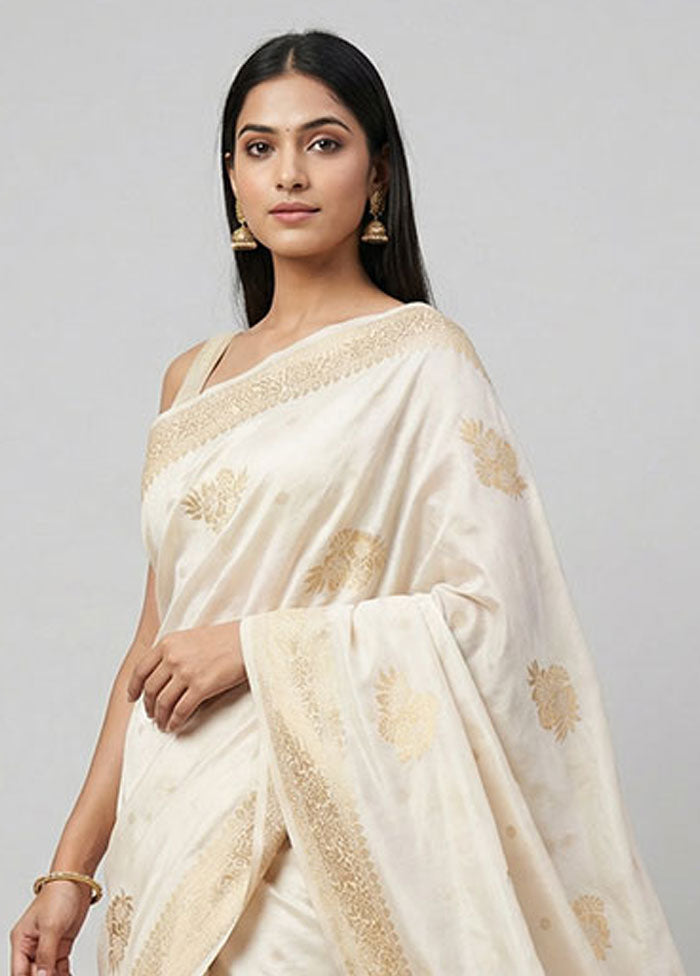 White Dupion Silk Saree With Blouse Piece