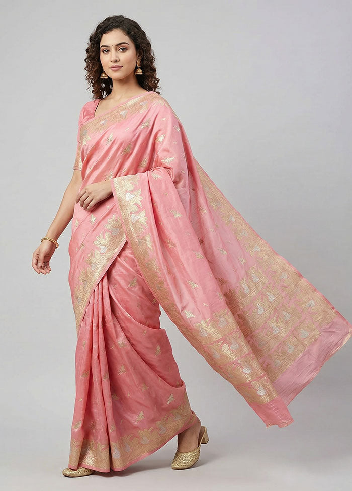 Pink Handloom Katan Pure Silk Saree With Blouse Piece
