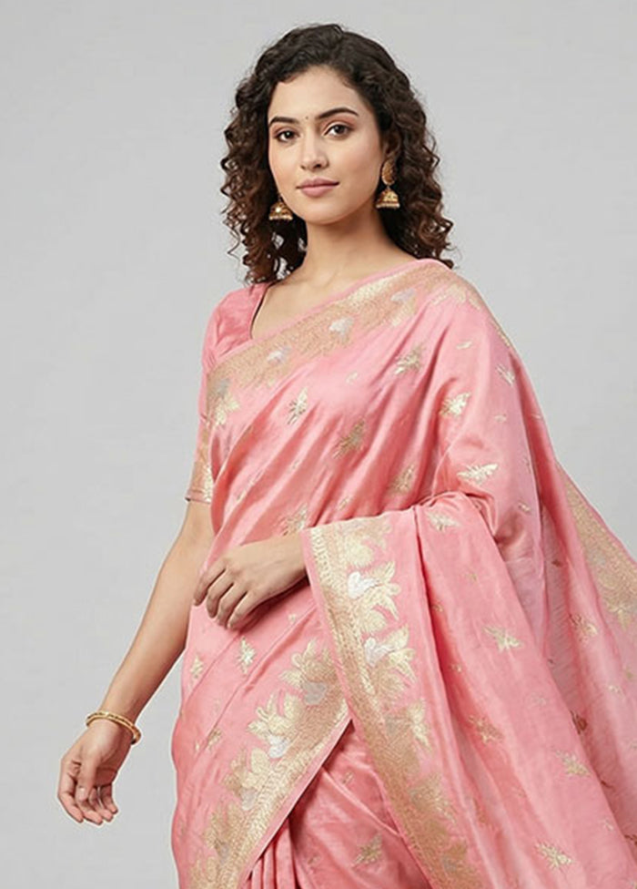 Pink Handloom Katan Pure Silk Saree With Blouse Piece