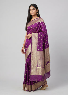 Purple Handloom Katan Pure Silk Saree With Blouse Piece