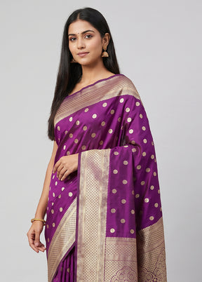 Purple Handloom Katan Pure Silk Saree With Blouse Piece