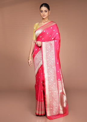 Pink Handloom Katan Pure Silk Saree With Blouse Piece