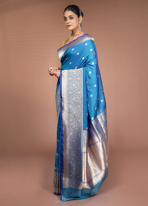 Blue Handloom Katan Pure Silk Saree With Blouse Piece