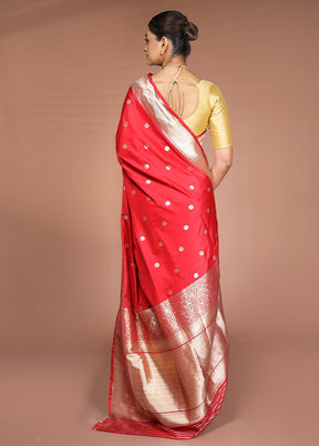 Red Handloom Katan Pure Silk Saree With Blouse Piece