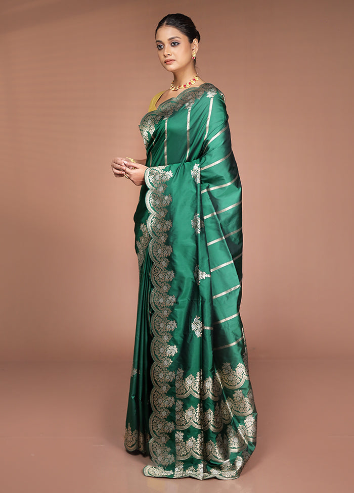 Green Handloom Katan Pure Silk Saree With Blouse Piece