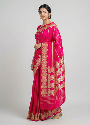 Pink Handloom Katan Pure Silk Saree With Blouse Piece