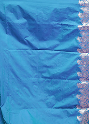 Blue Handloom Katan Pure Silk Saree With Blouse Piece