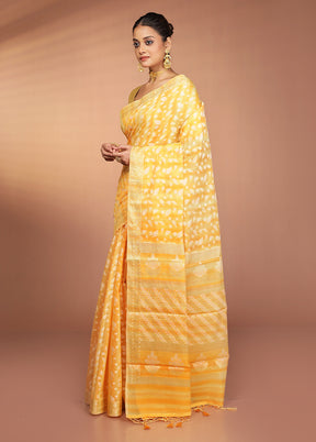 Yellow Kora Silk Saree With Blouse Piece