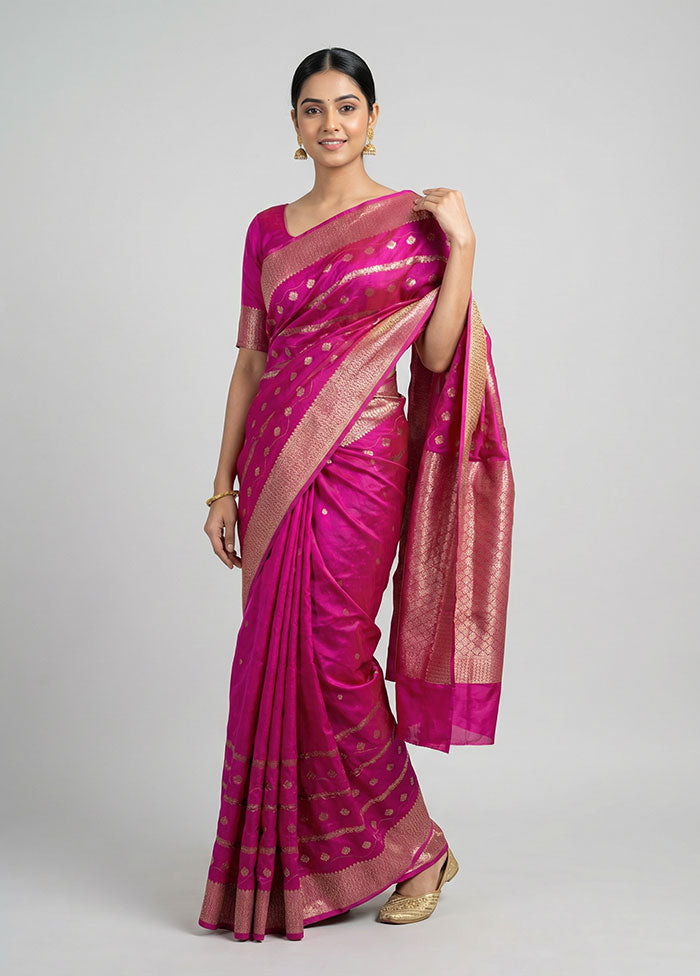 Pink Dupion Silk Saree With Blouse Piece