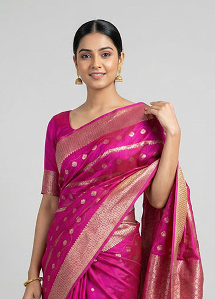 Pink Dupion Silk Saree With Blouse Piece