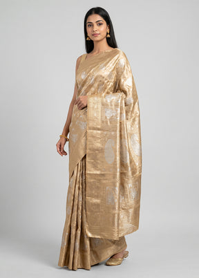 Cream Handloom Uppada Pure Silk Saree With Blouse Piece
