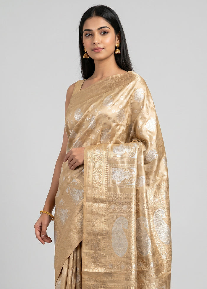 Cream Handloom Uppada Pure Silk Saree With Blouse Piece