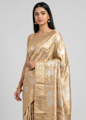 Cream Handloom Uppada Pure Silk Saree With Blouse Piece