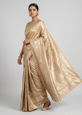 Cream Handloom Uppada Pure Silk Saree With Blouse Piece