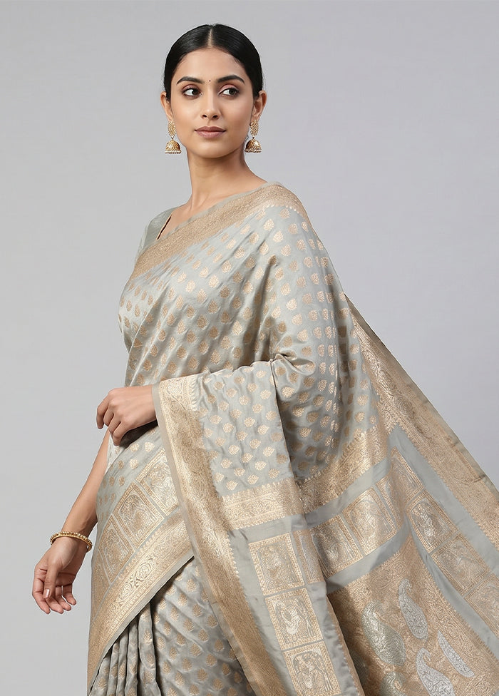Grey Handloom Uppada Pure Silk Saree With Blouse Piece