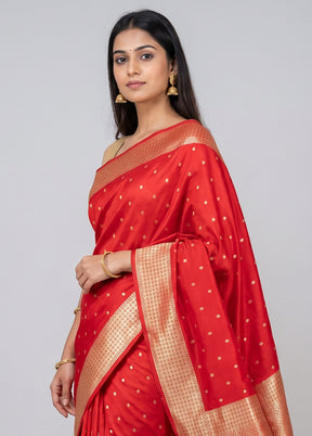 Red Katan Silk Saree With Blouse Piece