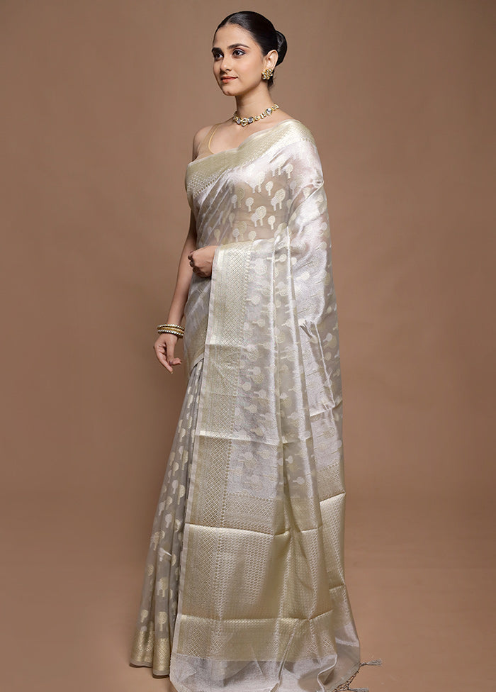 Grey Tissue Silk Saree With Blouse Piece