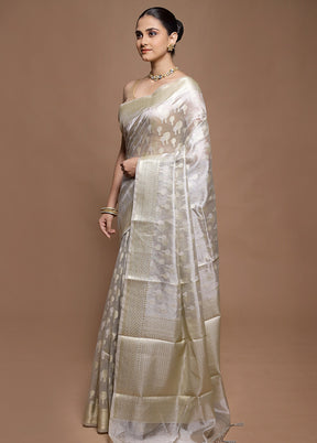 Grey Tissue Silk Saree With Blouse Piece