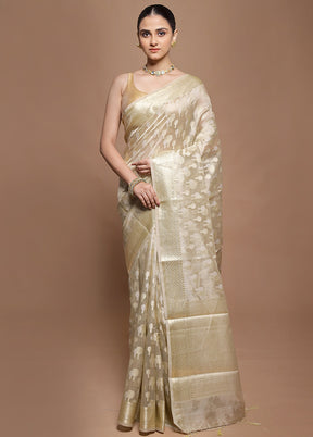 Cream Tissue Silk Saree With Blouse Piece