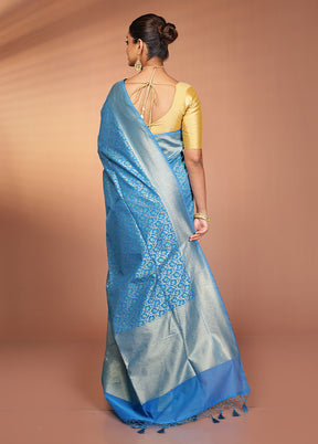 Blue Kora Silk Saree With Blouse Piece