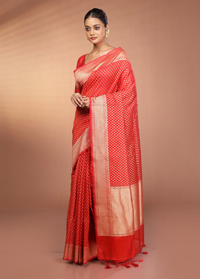 Red Kora Silk Saree With Blouse Piece