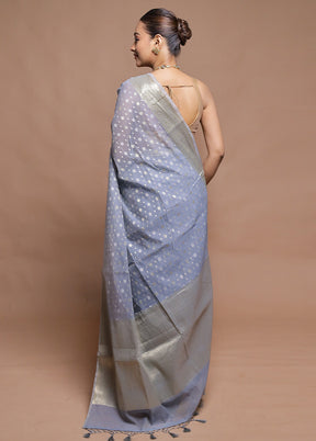 Grey Kora Silk Saree With Blouse Piece