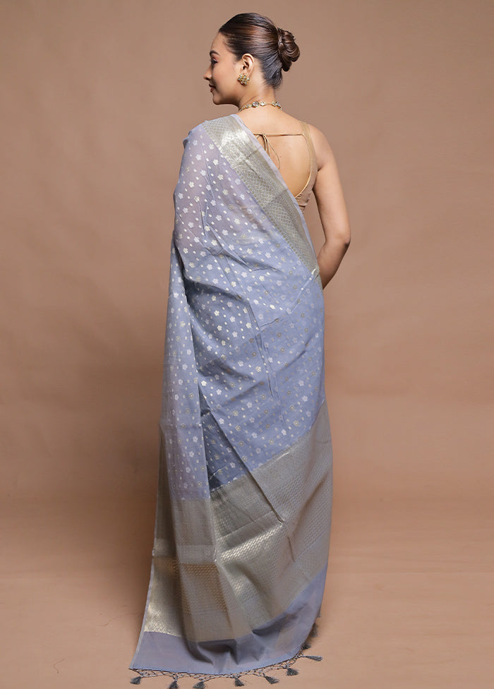 Grey Kora Silk Saree With Blouse Piece