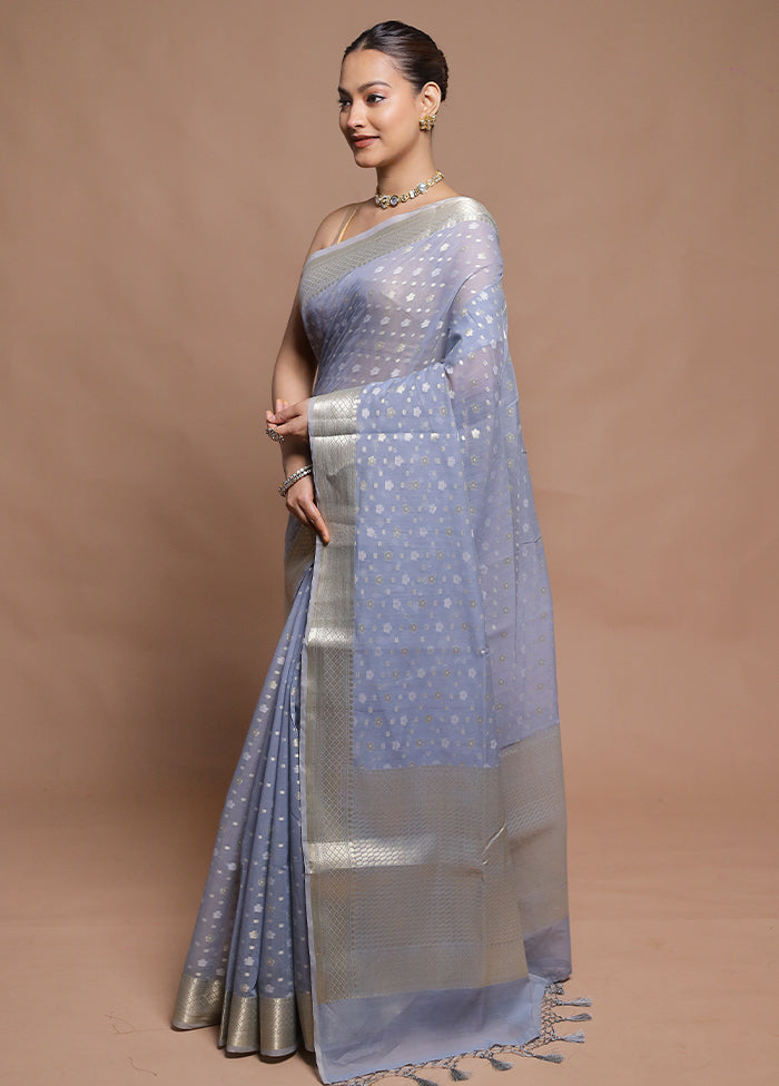 Grey Kora Silk Saree With Blouse Piece