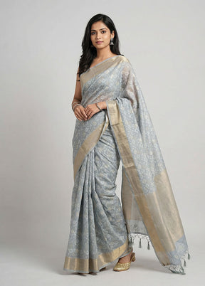 Blue Kora Silk Saree With Blouse Piece