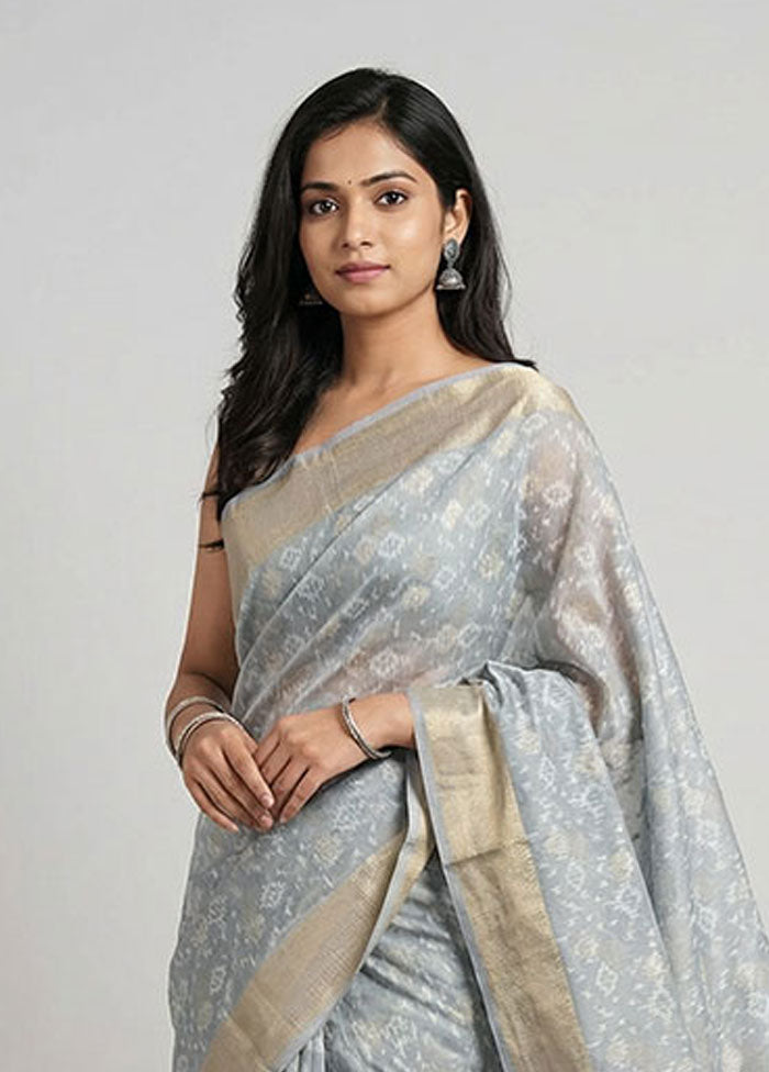 Blue Kora Silk Saree With Blouse Piece