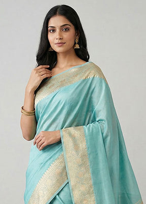 Blue Banarasi Silk Saree With Blouse Piece