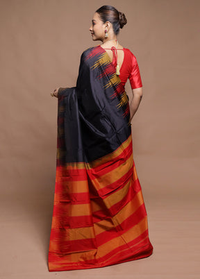Black Handloom Kanjivaram Pure Silk Saree With Blouse Piece