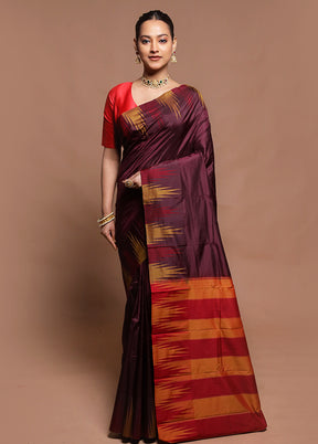 Maroon Handloom Kanjivaram Pure Silk Saree With Blouse Piece