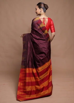 Maroon Handloom Kanjivaram Pure Silk Saree With Blouse Piece