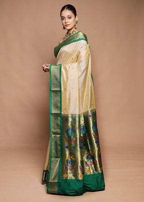 Cream Handloom Kanjivaram Pure Silk Saree With Blouse Piece