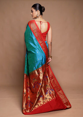Blue Handloom Kanjivaram Pure Silk Saree With Blouse Piece