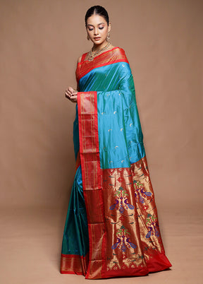 Blue Handloom Kanjivaram Pure Silk Saree With Blouse Piece